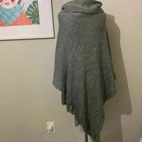 Chico’s Metallic Shine Fringe High-Neck Poncho - Picture 5 of 6